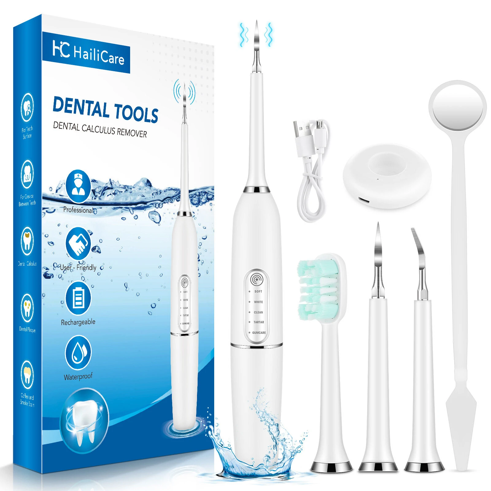 IPX7 Waterproof Electric Portable Sonic Dental Calculus Scaler Plaque Stains Cleaner Removal (image for) IPX7 Waterproof Electric Portable Sonic Dental Calculus Scaler Plaque Stains Cleaner Removal